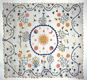 Courtepointe appliquée avec Soleil, Lune, Étoiles et le Jardin d