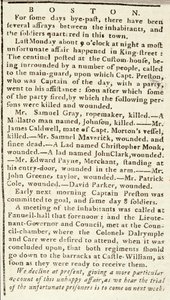 Article du Boston Chronicle détaillant les événements du massacre de Boston, 5 mars 1770 - American School