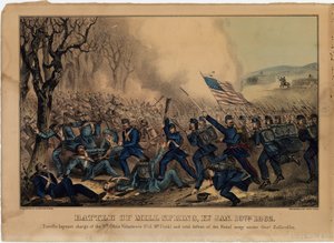 Bataille de Mill Spring, Ky. 19 janvier 1862, pub. par Currier & Ives, vers 1862