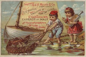 Garçon tirant un filet de pêche - American School