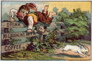 Garçon et chien, chassant un lapin - American School
