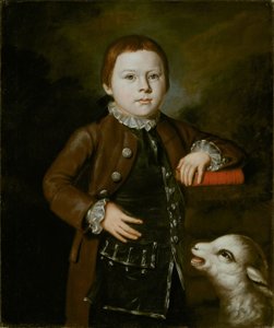 Garçon de la famille Hallett avec un agneau