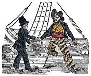 Le capitaine Mackra et le pirate à la jambe de bois Gravure de « The Pirates Own Book » 19ème siècle