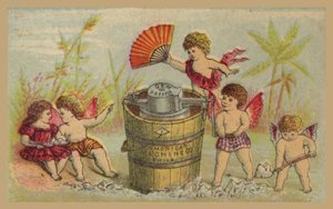 Chérubins faisant de la crème glacée dans un congélateur Gem - American School