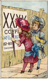 Enfants lisant une publicité pour le café - American School