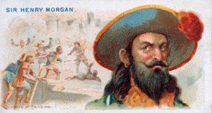 Carte de cigarette Sir Henry Morgan, Capture de Panama, pub. 1888 lithographie en couleur - American School