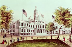 Hôtel de ville, New York, gravé par Nathaniel Currier - American School