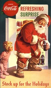 Publicité « Coca-Cola » avec le Père Noël, années 40. Autorisation préalable pour utilisation avec Coca-Cola requise. - American School
