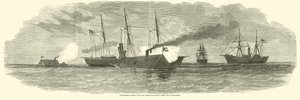 Béliers confédérés engageant la flotte de blocus au large de Charleston, janvier 1863 - American School