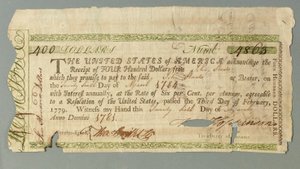 Certificat de prêt continental numéro 4863 signé par le trésorier Francis Hopkinson, 26 mars 1781