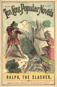 Couverture du livre « Ten cent popular novels - Ralph, the Slasher », No. 39. American News Company. Un Indien et un blanc en duel. Brûlure sd. début du 20e siècle.