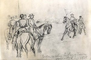 Custer recevant le drapeau de la liberté, Appomattox, 1865 - American School