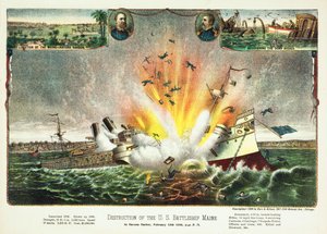 Destruction du cuirassé américain Maine dans le port de La Havane le 15 février 1898, publié en 1898