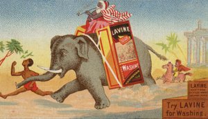 Éléphant courant avec une boîte de savon à lessive - American School