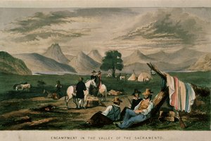 Campement dans la vallée du Sacramento en 1598, illustration de California, its past history, its present position, its future prospects par G.A. Fleming, 1850 - American School