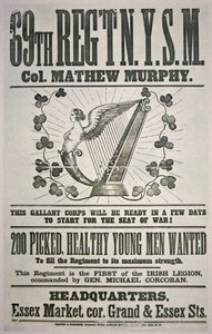 Affiche de recrutement fédéral pour le 69e Régiment, appelant les immigrants irlandais - American School