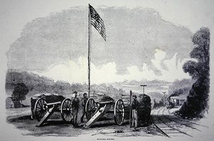 Batterie de sacs de sable fédérale pour protéger le chemin de fer pendant la guerre civile américaine (1861-65) - American School