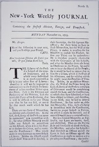 Première page du New-York Weekly Journal discutant de la liberté de la presse - American School