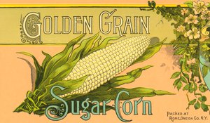 Étiquette de produit de maïs sucré Golden Grain, vers 1890
