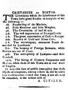 Griefs de Boston, lettre publiée dans le Boston Gazette, 4 avril 1786