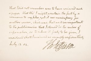 Écriture et signature de Thomas Jefferson, 1803 - American School