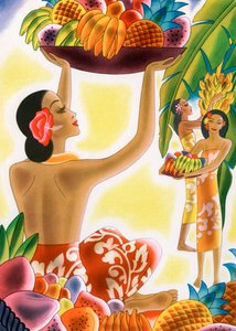 Femmes hawaïennes récoltant des fruits