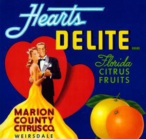 Étiquette de Caisse de Fruits Hearts Delite, c.1920
