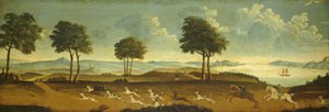 Scène de chasse avec un port - American School