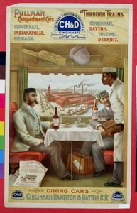 Intérieur des wagons-restaurants du chemin de fer Cincinnati, Hamilton et Dayton
