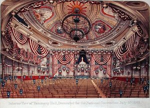 Vue intérieure du Tammany Hall, décorée pour la Convention nationale du 4 juillet