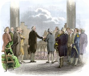 Investiture de George Washington (1732-1799) (gravure en couleur)