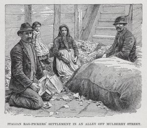 Colonie de chiffonniers italiens dans une allée de Mulberry Street (lithographie) - American School