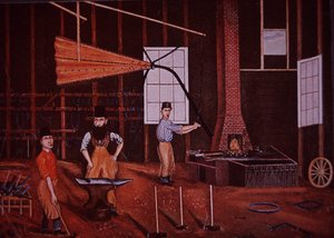 John Mohler Studebaker (centre), fabricant de chariots germano-américain dans son atelier, vers 1858