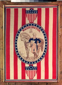 Foulard représentant un portrait équestre en pied de George Washington, vers 1876 - American School