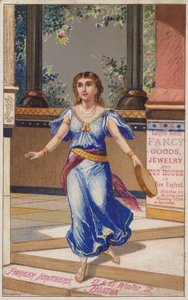 Dame en robe bleue tenant un tambourin