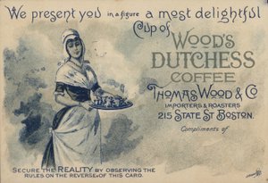 Servante servant du café, publicité pour Woods Duchess Coffee, Boston - American School
