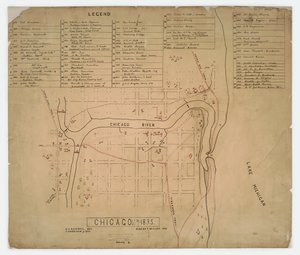 Carte des maisons et sites historiques de Chicago, Illinois, vers 1835 - American School