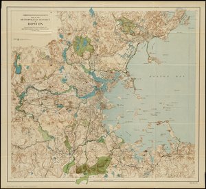 Carte du district métropolitain de Boston, Massachusetts : montrant les réserves publiques locales et les possessions de la Metropolitan Park Commission, 1901 - American School