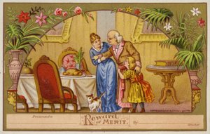 Mère et fille aidant le grand-père à la table du dîner - American School