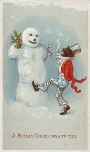 Carte de Noël avec un nègre et un bonhomme de neige - American School