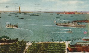 Port de New York depuis Battery, avec Statue de la Liberté et Ellis Island