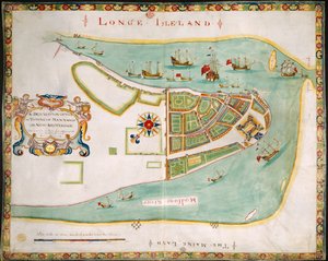 New York : plan de Manhattan, Long Island, la rivière Hudson et New Amsterdam