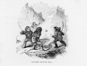Pôle Nord : enfants jouant à un jeu de balle sur la banquise - Elisha Kent Kane ; Exploration arctique dans les années 1853-1855 (Philadelphie, Childs et Peterson) - American School