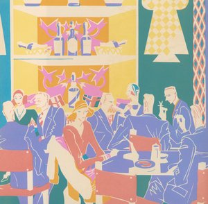 Clients à des tables dans un club de jazz Art Déco