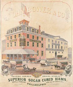 Affiche publicitaire pour John Bower & Co. Superior Sugar Cured Hams
