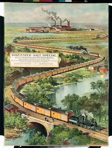 Affiche publicitaire pour le Worcester Salt Special, 162 voitures lancées par le président élu McKinley, 1897