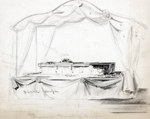 Le cercueil du président Abraham Lincoln exposé à la Maison Blanche, Washington D.C., avril 1865 - American School