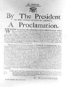Proclamation du président George Washington désignant le jeudi 19 février comme jour d