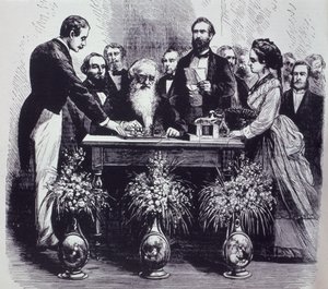 Le professeur Samuel Finley Breese Morse (1791-1872) expliquant le fonctionnement de son invention
