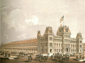 Gare ferroviaire, de Chicago Illustrated, avec descriptions littéraires par James W. Sheahan, publié par Jevne & Almini, Chicago, 1866-67